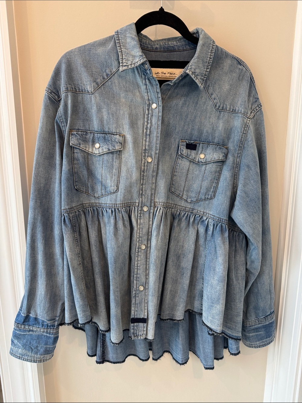 We The Free Light Blue Denim Shirt with Snap Buttons